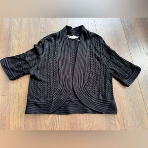 Black Pointelle cropped shrug or cardigan with shawl collar